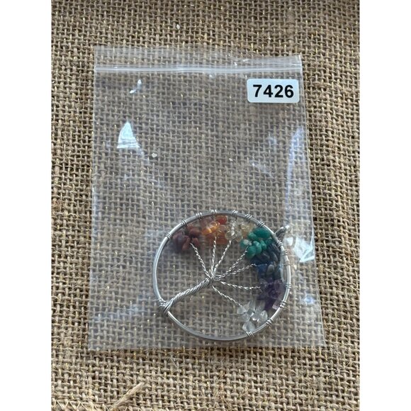 Tree Of Life Wire-Wrapped Pendant With Chakra Healing Gemstones - Picture 6 of 7